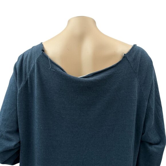 Nation Ltd Distressed Scoop Neck Long Sleeve Loose Fit Sweater Top Blue Women‎ M - Picture 9 of 10